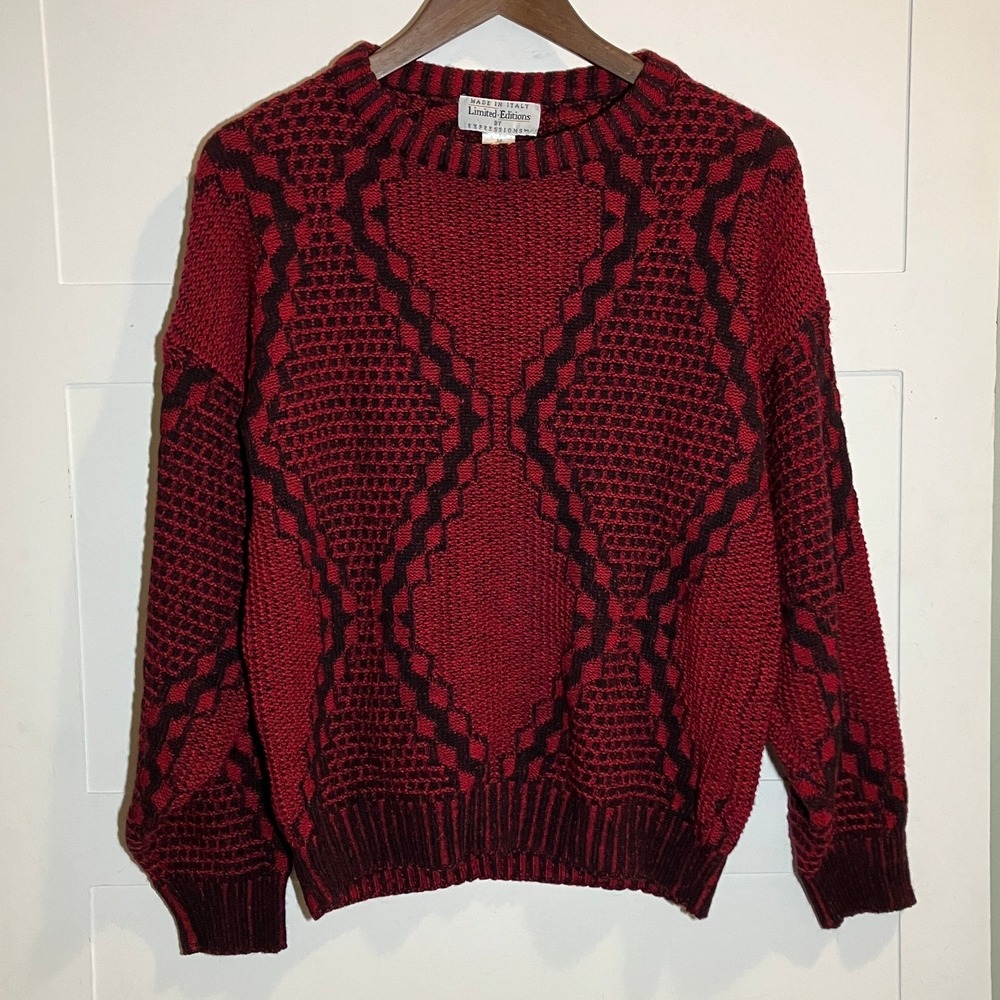 Limited Editions By Expressions Mens‎ M Red Sweater Grunge Grandpa Fisherman